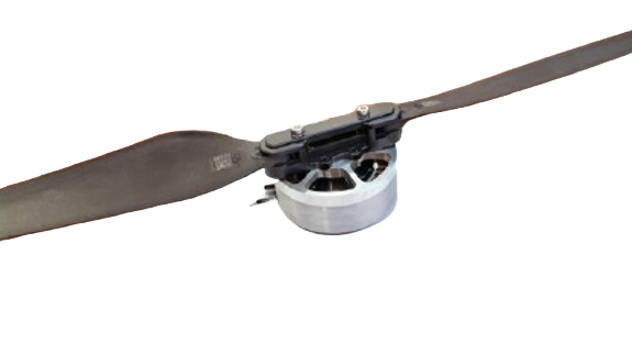 Galewings in-house developed UAV propulsion assembly: motor with propeller mounted.